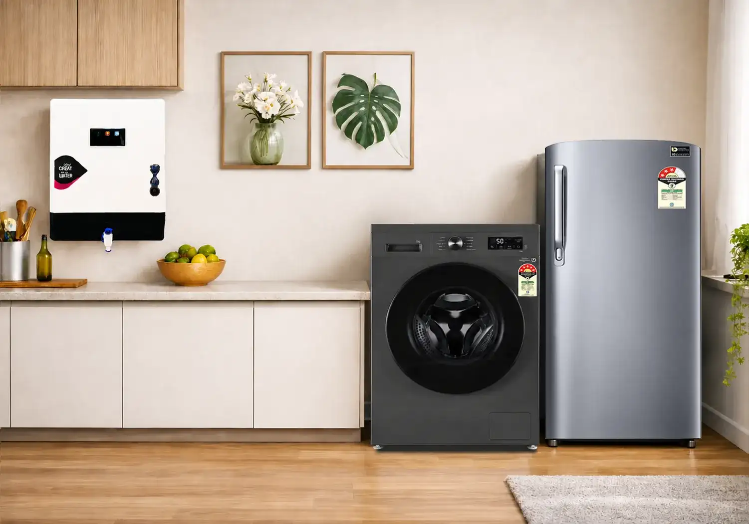 Front Load Washing Machine, SIngle Door Fridge, and RO Combo Front Load Washing Machine, SIngle Door Fridge, and RO Combo